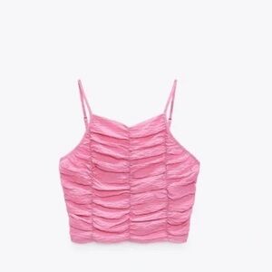 size small zara pink ruffled cropped halter neck tank top